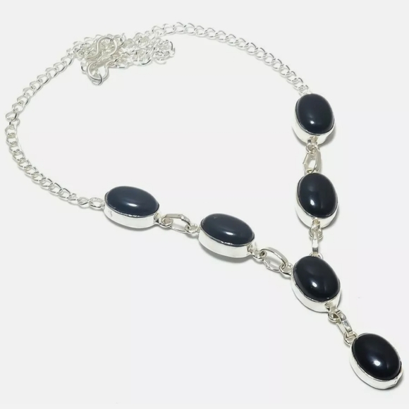 Genuine Black Onyx Necklace- 925 Sterling Silver Plated Over Copper - Picture 7 of 7